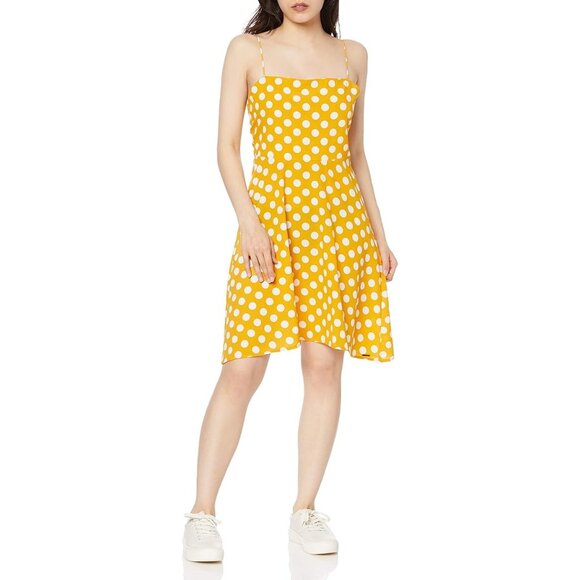 Volcom Read The Room Dress Size Medium Yellow White Polka Dot Rockabilly NEW - Picture 1 of 9